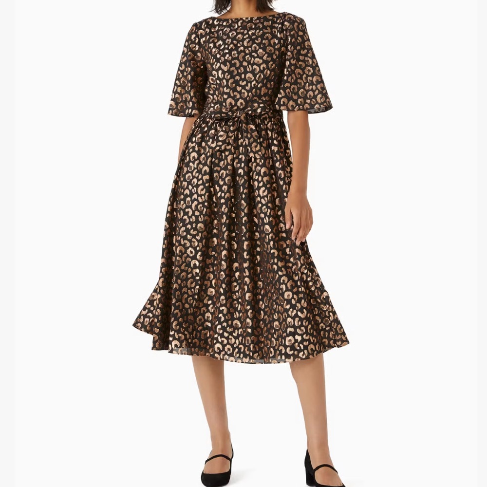 Women's Brown Leopard Print Midi Dress